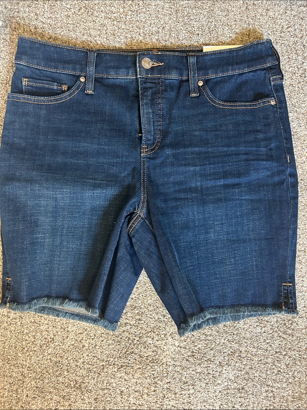 Chico's Dark Blue Denim Jean Shorts with Frayed Hem